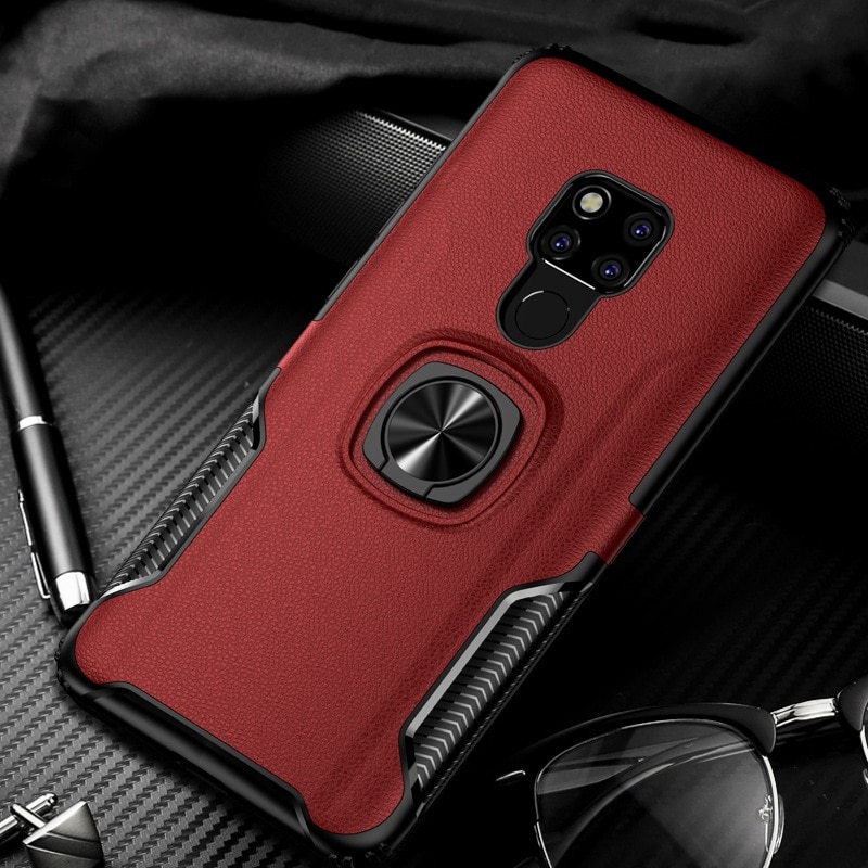 เคส Huawei Mate 20 X #เคสฝาหลังพลาสติกมีแหวนสวมนิ้ว [แผ่นโลหะแม่เหล็กในตัว] PC + TPU Hybrid Back