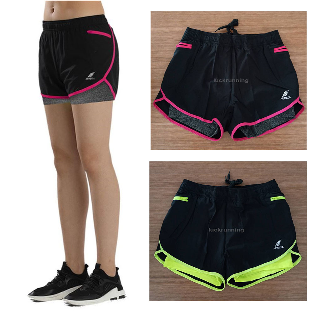 (SALE) กางเกงวิ่งมาราธอน ขาสั้นผู้หญิง มีซับใน 2-in-1 AERDIDA รุ่น W2017-33(G4)
