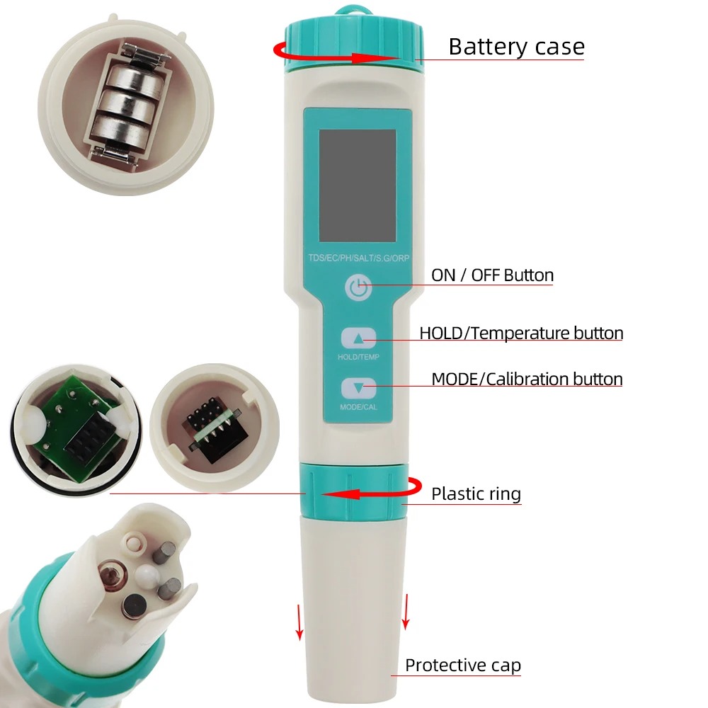 7 in 1 PH TDS EC Salinity ORP S. IP67 Water Quality Tester