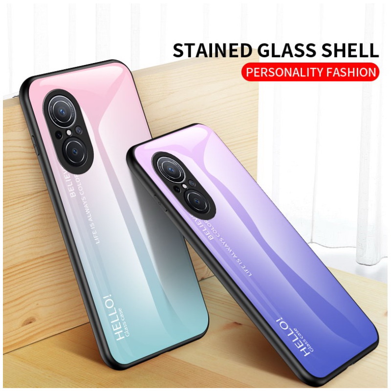 เคส Huawei Nova 9 SE #เคสฝาหลัง Gradient Color Glass + PC + TPU Hybrid Case
