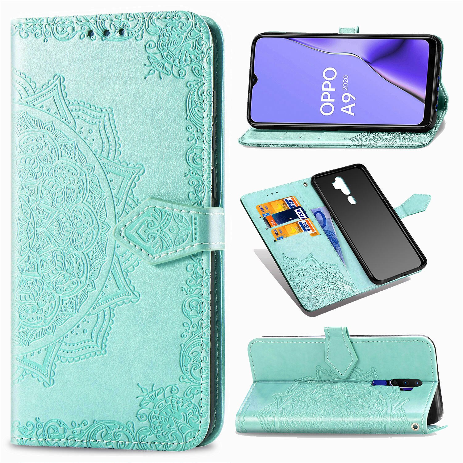 Case OPPO A9 (2020)/A5 (2020) #เคสฝาพับหนัง PU ผิวลายนูน Embossed Mandala Flower Leather Wallet