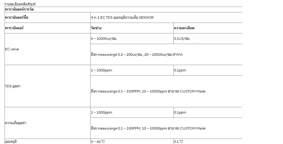เซ็นเซอร์วัดค่าความเค็มในน้ำ 4 in 1 เอาท์พุท Rs485