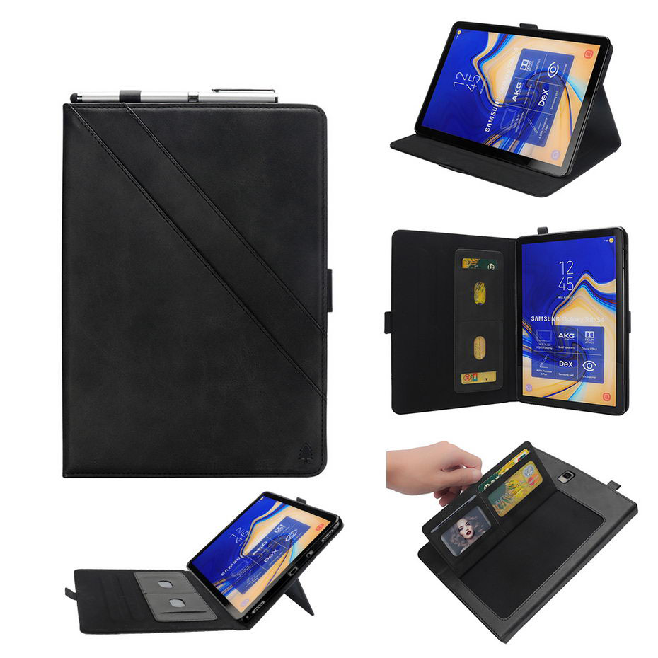 Case Samsung Galaxy Tab S4 10.5 #เคสฝาพับหนัง PU ช่องเสียบการ์ดภายนอกและภายใน Flip Card Slots Stand Leather