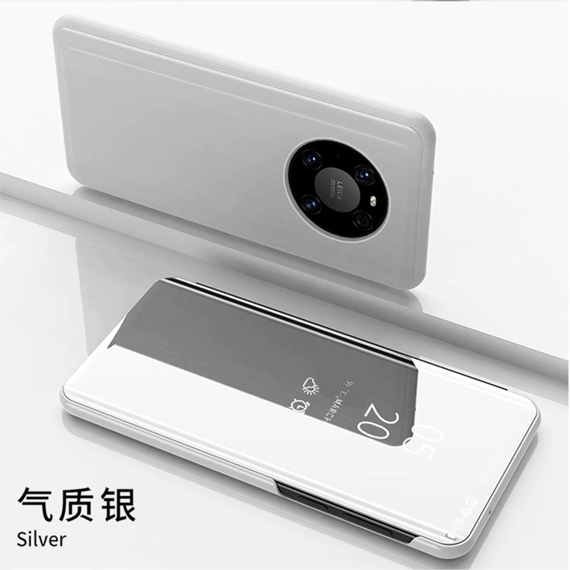 Case Huawei Mate 40 Pro #เคสฝาพับปกโปร่งแสงผิวเงา Electroplating Mirror Surface Window View