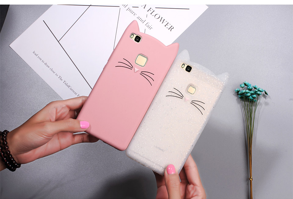Case Huawei P9 Lite เคสฝาหลัง3D Moustache Cat Soft Silicone Protective Cover