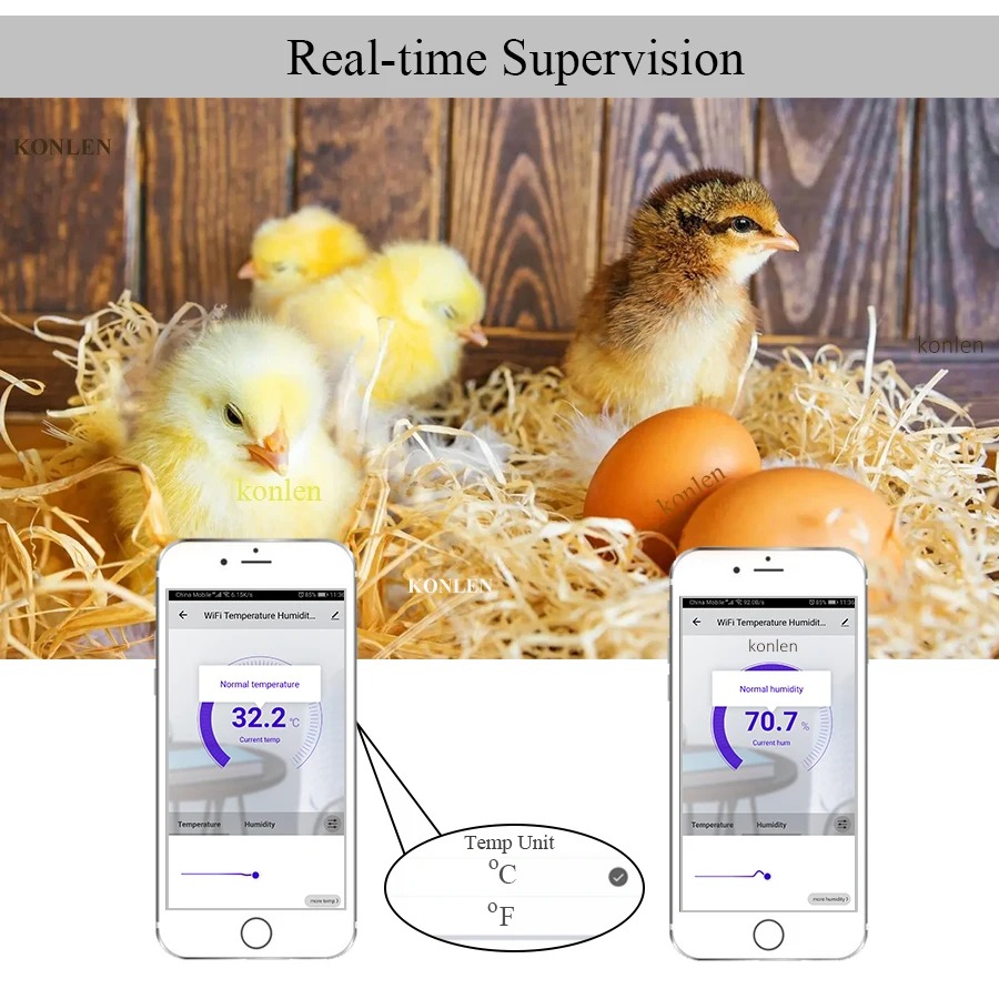 Konlen เซ็นเซอร์วัดอุณหภูมิความชื้นอัจฉริยะ Wi-Fi