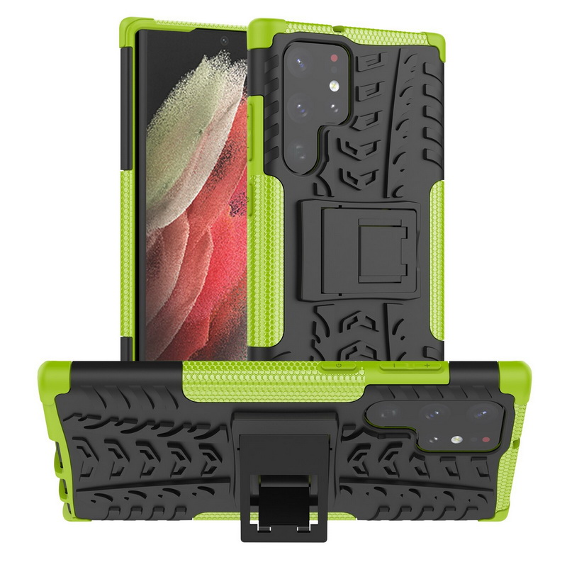 เคส Samsung Galaxy S23 Ultra 5G #เคสฝาหลังกันลื่น Cool Tyre Pattern Kickstand (PC + TPU)