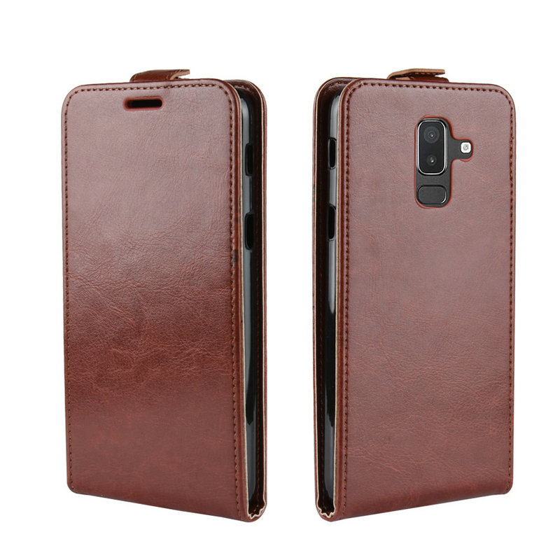 Case Samsung Galaxy J8 (2018) #เคสฝาพับหนัง PU ผิวหนังม้าแนวตั้ง Crazy Horse Vertical Leather