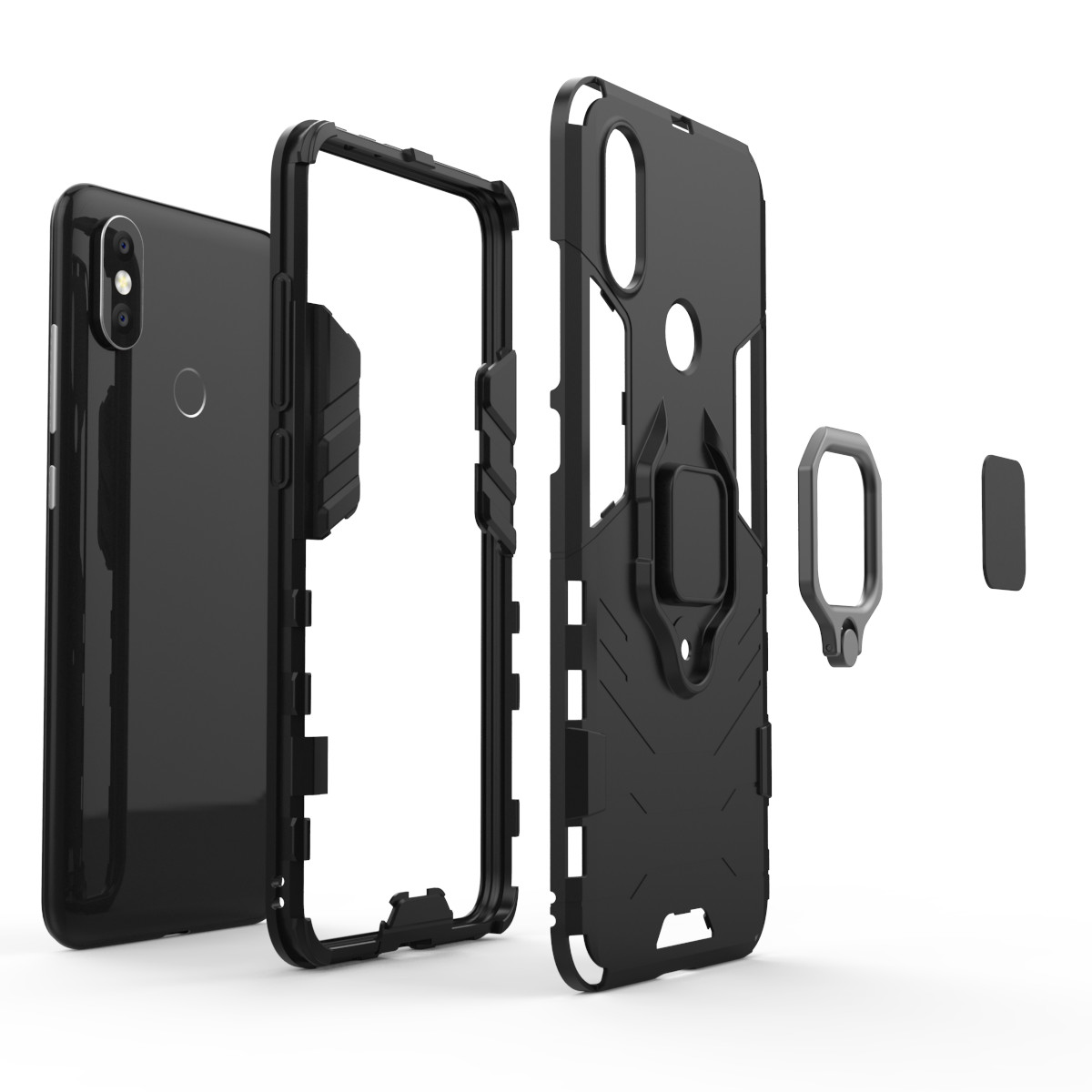 เคส Xiaomi Mi A2 Lite #เคสฝาหลังพลาสติกแข็ง +TPU Hybrid Case พร้อมแหวนสวมนิ้วโลหะ