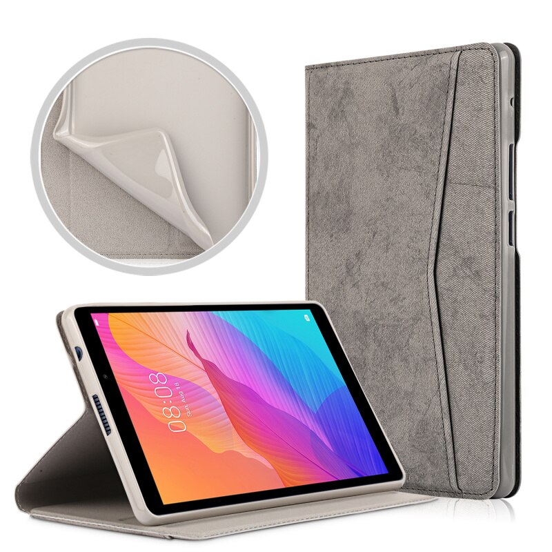 Case Huawei MatePad T8 8 นิ้ว #เคสฝาพับหนัง PU ลายผิวผ้า Soft Silicone Case Adjustable Stand Business Card Slot Cover