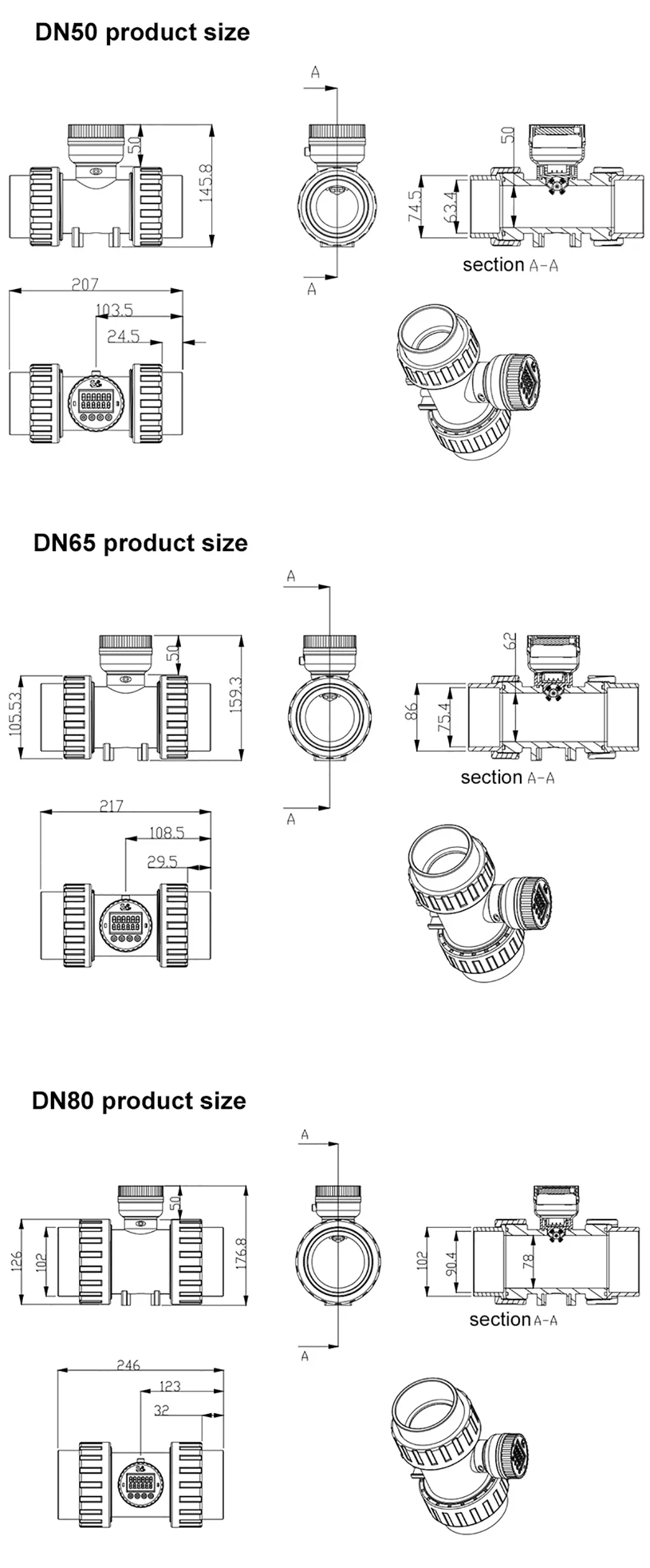 RS485 ดิจิตอลจอแสดงผล Flow Meter UPVC Water