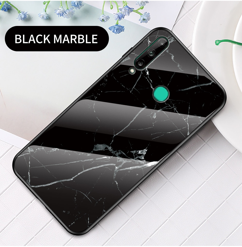 Case Huawei Y7p #เคสฝาหลัง Gradient Color ลายหินอ่อน Glass + PC + TPU Hybrid Case