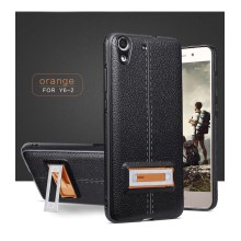 เคส Huawei Y6 II / Y6II / Honor 5A #เคสฝาหลัง Litchi Grain Soft TPU พร้อม Metal Kickstand (แบบแผ่นโลหะ Magnetic Holder)