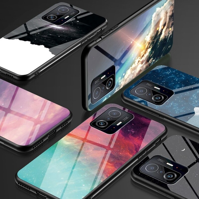 เคส Xiaomi 11T / 11T Pro #เคสฝาหลัง Gradient Color Glass + PC + TPU Hybrid Case