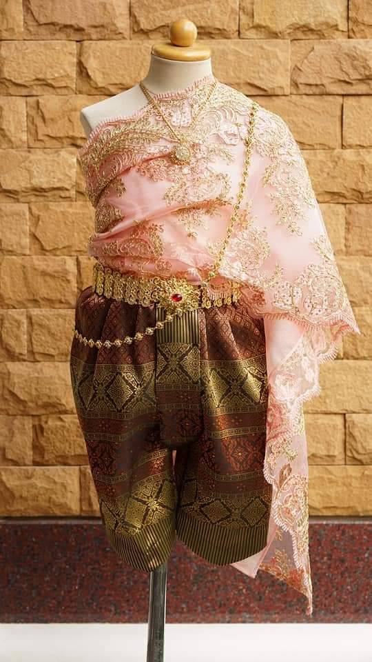 ชุดไทยเด็ก สไบลูกไม้กับโจงผ้าไหม