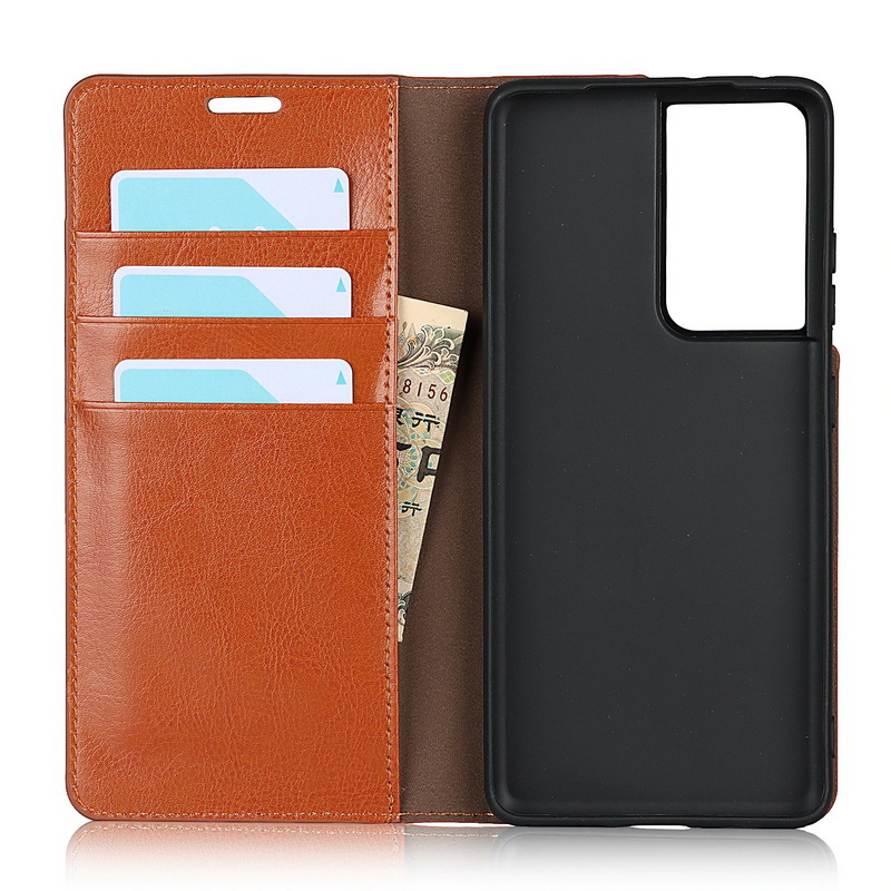 Case Samsung Galaxy S21 Ultra 5G #เคสฝาพับหนังแท้แบบกระเป๋าสตางค์คุณภาพดี Crazy Horse Genuine Leather Cover