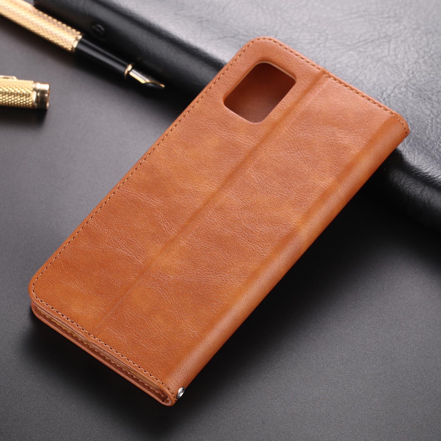 Case Samsung Galaxy A71 5G SM-A716F#เคสฝาพับ AZNS สไตล์ย้อนหนัง PU มีช่องเสียบการ์ด สีน้ำตาล - พร้อมส่ง