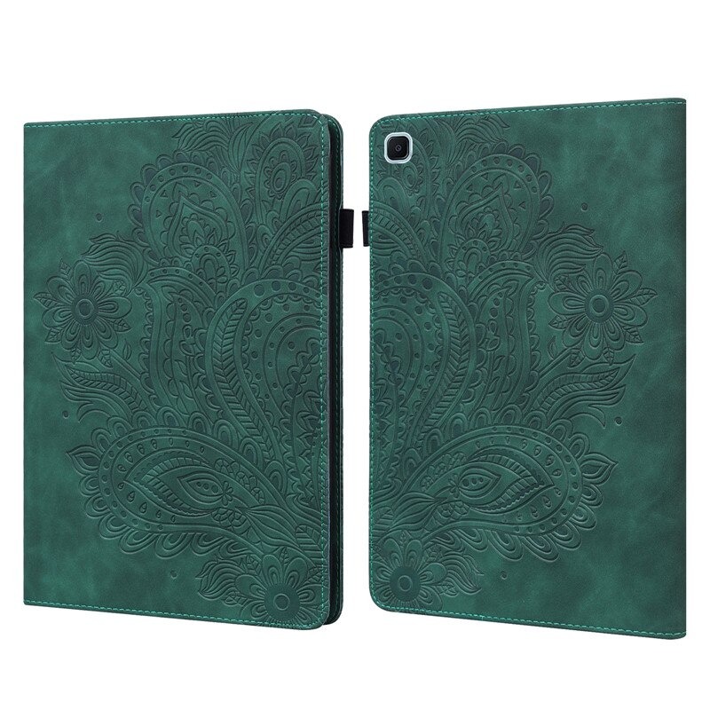 เคส Samsung Galaxy Tab S6 Lite 10.4 SM-P610 P615 P617 #เคสแบบฝาพับหนัง PU พิมพ์ลาย 3D Flower Embossed Tablet Flip Stand Soft TPU Back
