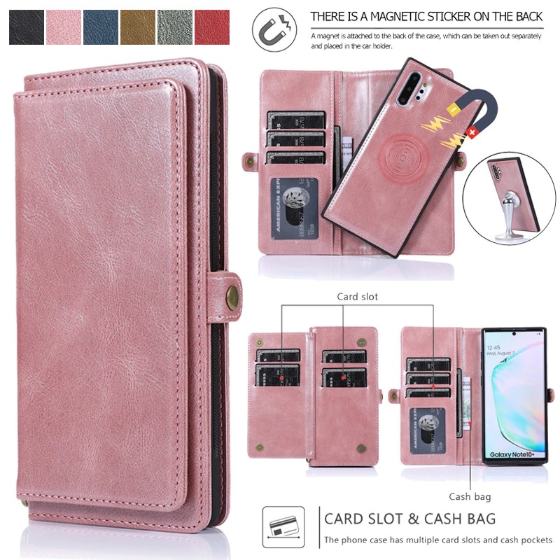 เคส Samsung Galaxy Note 10+ #เคสหนังฝาพับสไตล์กระเป๋าสตางค์ PU Wallet Split Leather 2 in 1 Card Slot + Money slot + Magnetic Separable Shell