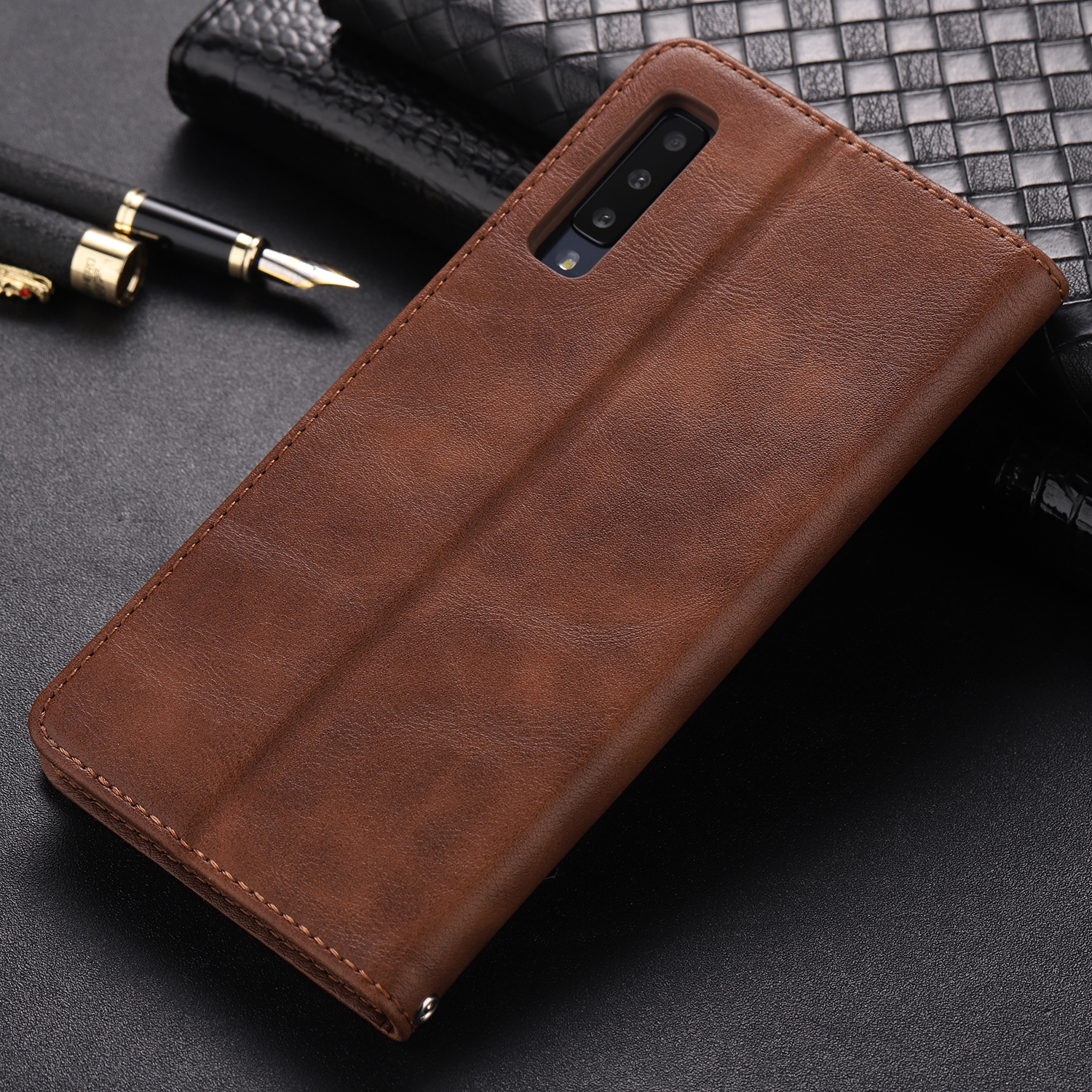Case Samsung Galaxy A7 (2018) #เคสฝาพับ AZNS หนัง PU สไตล์ Retro เคสคุณภาพดีราคาถูก