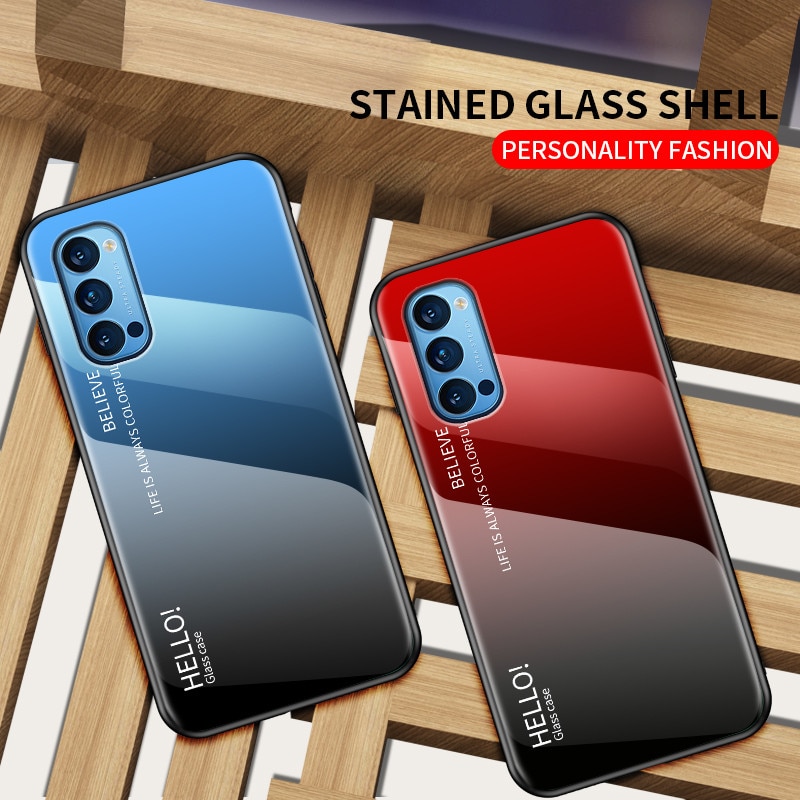 เคส OPPO Reno 5 Pro 5G #เคสฝาหลัง Gradient Color Glass + PC + TPU Hybrid Case