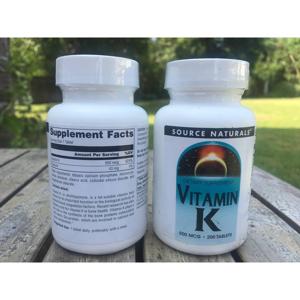 Source Naturals® Vitamin K, 500mcg plus Calcium 200 เม็ดวิตามินเค
