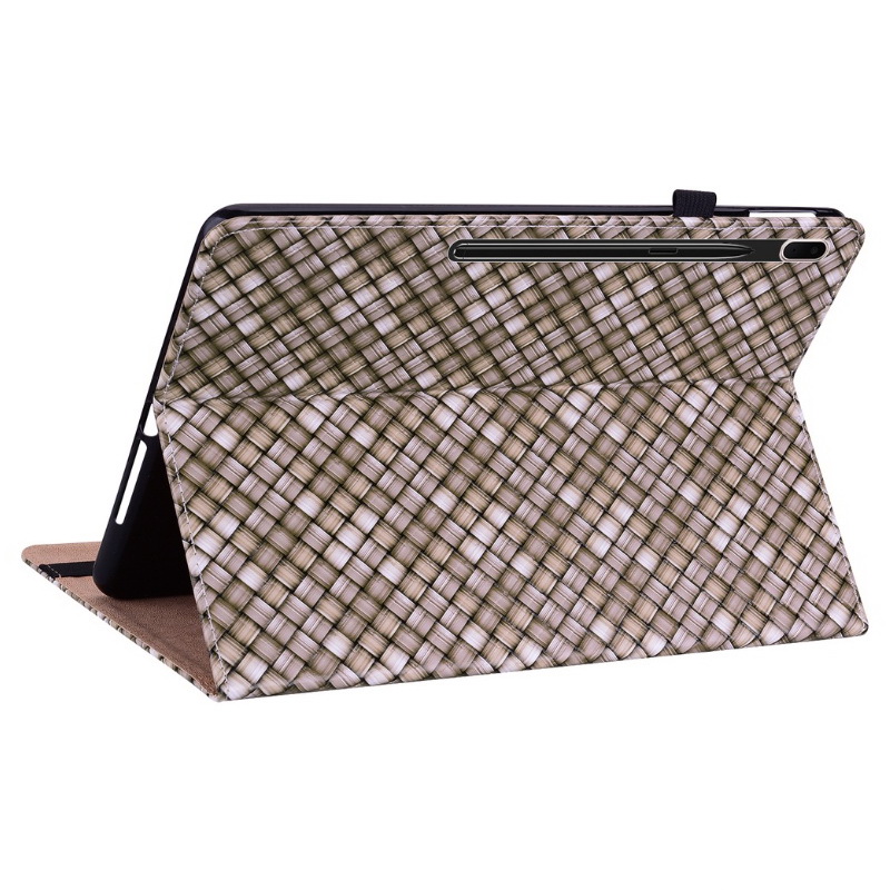 เคส Samsung Galaxy Tab S7 FE 12.4"(T730,T736) #เคสฝาพับหนัง PU แบบลายสานมีช่องใส่บัตร ตั้งได้ Leather Tablet Stand Cover with Card Holder