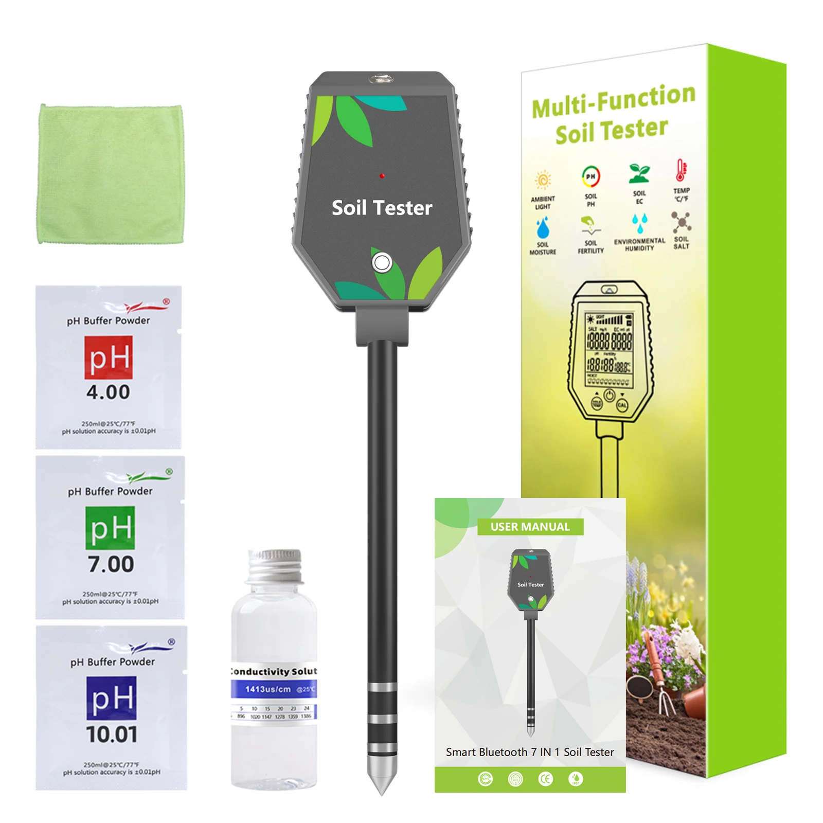 เซ็นเซอร์วัดค่าในดิน 6 IN 1 Multifunction Soil Meter Digital Ph Tester EC/Light/Moisture/Fertility Tester