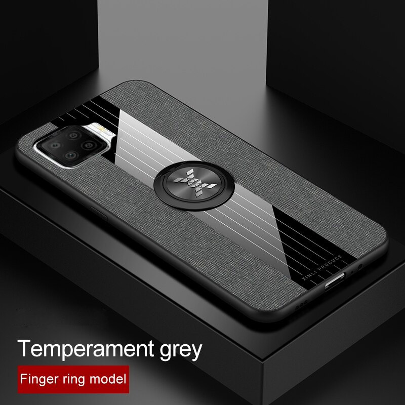 Case OPPO A93 #เคสฝาหลังเคลือบผ้าเนื้อมีแหวนสวมนิ้ว TPU ไฮบริด+อะคริลิ + แหวนโลหะ