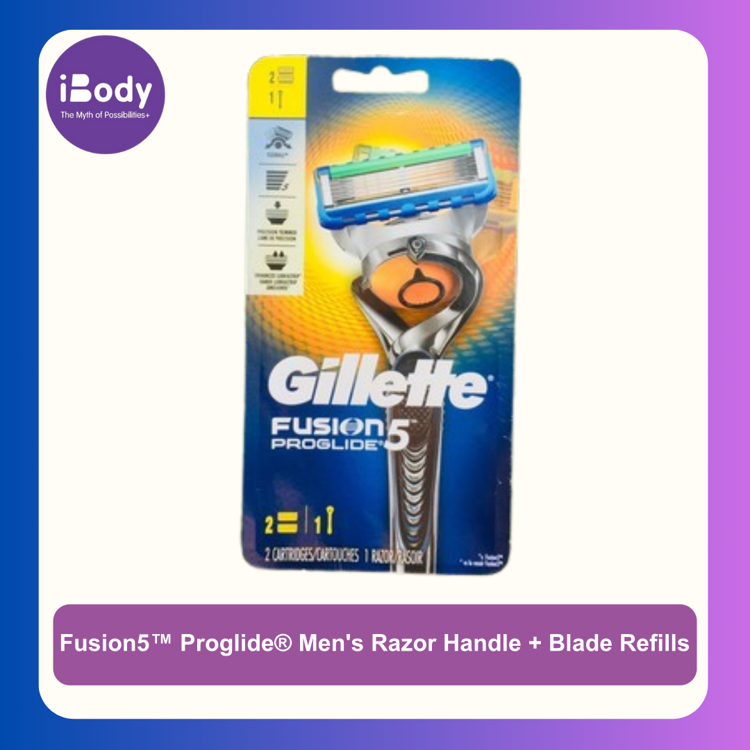 Gillette® Fusion5™ Proglide® Men's Razor Handle + Blade Refills ชุดมีดโกน ยิลเลตต์ ฟิวชั่นไฟ้ว์ โปรไกลด์ ใบมีดแบบ 5 ชั้นที่มีความบางและคมกริบ ด้าม+ใบมีด