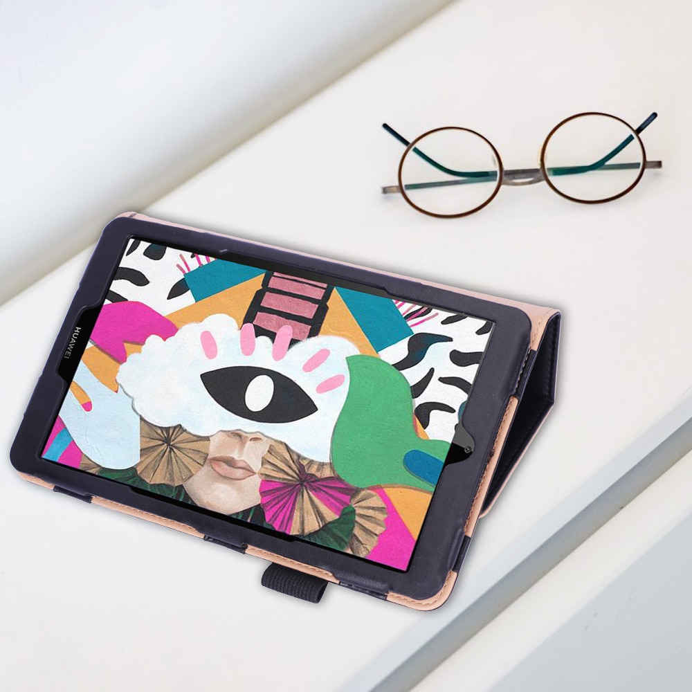 Case Huawei MediaPad M5 Lite 8 นิ้ว #เคสแบบฝาพับหนัง PU มีที่สวมนิ้วสำหรับ Leather Stand Card Holder Tablet Case with Elastic Band