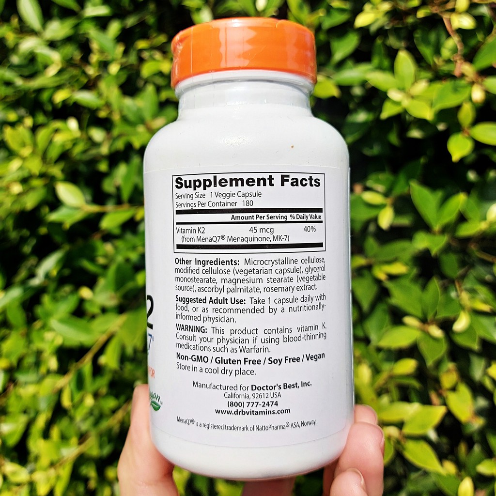 Doctor's Best® Natural Vitamin K2 MK-7 with MenaQ7 45 mcg 180 Veggie Caps วิตามินเค 2 บำรุงกระดูกและข้อ