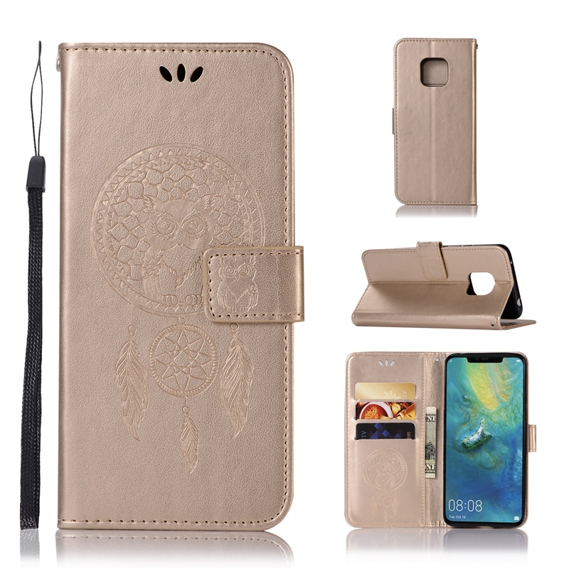 เคส Huawei Mate 20 Pro #เคสฝาพับแบบกระเป๋าสตางค์ฝาพับหนัง PU ลายนกฮูก Imprint Owl Dream Catcher PU Leather