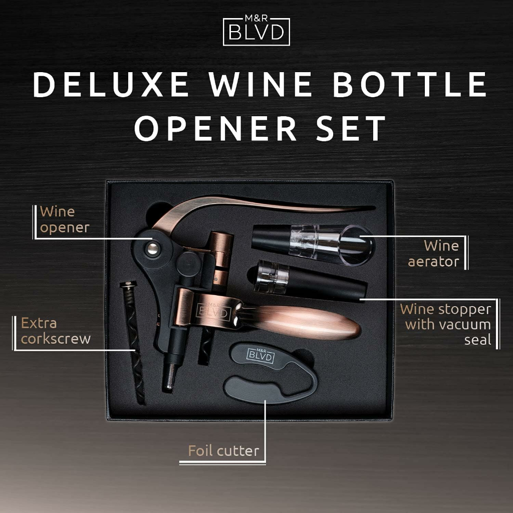 M&R Blvd® Wine Bottle Opener Set Professional Grade, Copper ชุดที่เปิดไวน์ อุปกรณ์เปิดขวดไวน์ สีทองแดง