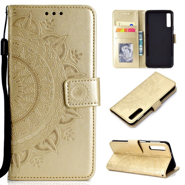 Case Samsung Galaxy A7 (2018) A750 #เคสฝาพับหนัง PU ปั้มลาย Imprint Mandala Flower