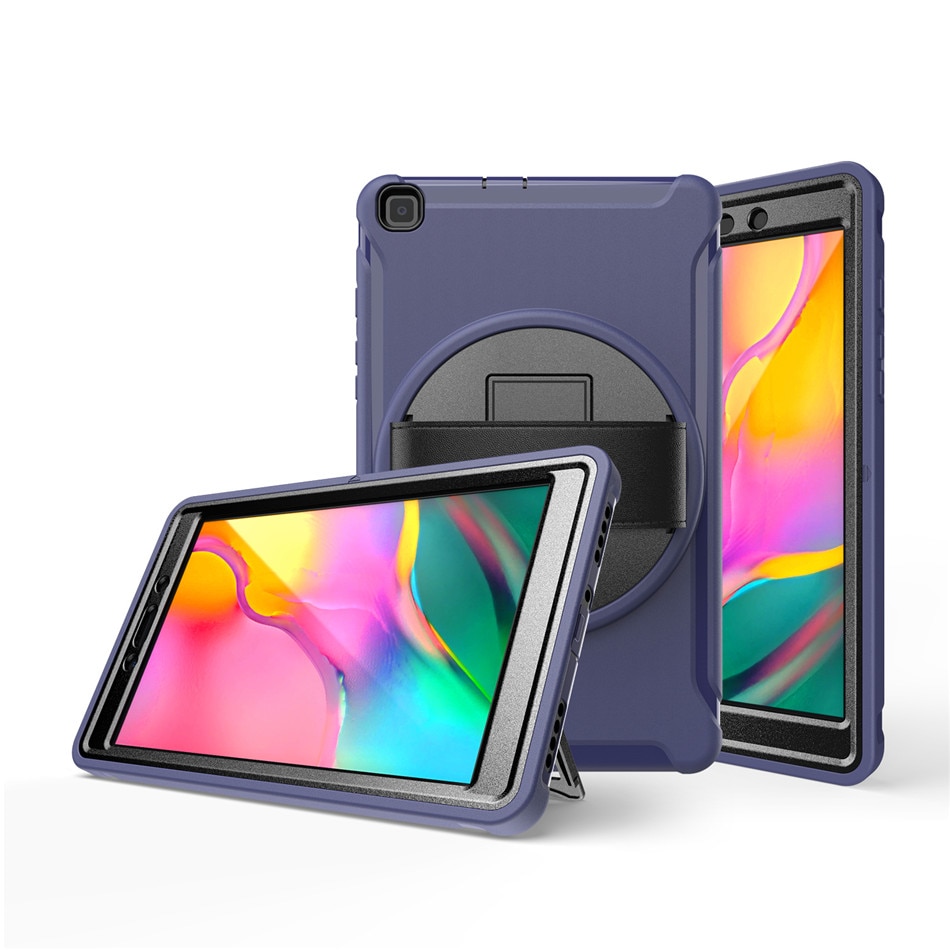 เคส Samsung Galaxy Tab A 8.0 (2019) SM-T290 SM-T295 SM-T297 #เคสฝาหลังพลาสติกมีขาตั้งหมุนได้ 360° Swivel Kickstand PC + TPU Tablet Combo Shell with Hand Strap มีสายรัดมือ
