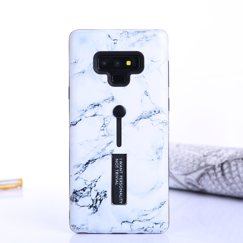 Case Samsung Galaxy Note 9 N960 #เคสฝาหลังพลาสติก+TPU Hybrid Cover ลวดลายหินอ่อน พร้อมที่สวมนิ้วมือและขาตั้งในตัว