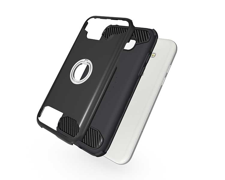 Case Samsung Galaxy A7 2017 #เคสไฮบริด PC + TPU มีแหวนโลหะ #สีดำ พร้อมส่ง