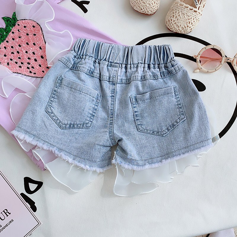 กางเกงเด็กหญิง ยีนส์ระบายประดับมุก