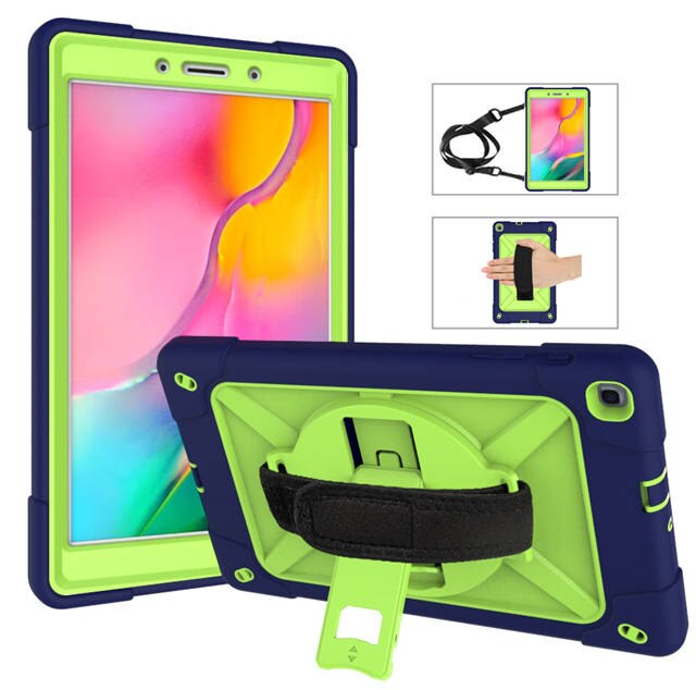 เคส Samsung Galaxy Tab A 8.0 (2019) SM-T290 SM-T295 SM-T297 #เคสฝาหลังกันกระแทก 360 Degree Rotary Kickstand PC + Silicone มีสายคล้องมือ มีสายคล้องไหล่