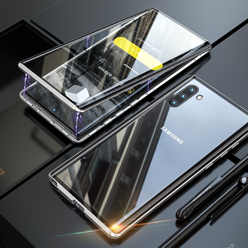 เคส Samsung Galaxy Note 10 #เคสฝาครอบกระจกขอบโลหะดูดซับแม่เหล็ก Fully Protection Magnetic Adsorption Glass Metal Phone Protective
