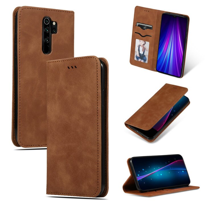 Case Xiaomi Redmi Note 8 Pro #เคสฝาพับ Auto-absorbed Business Style PU Leather Stand Phone Case with Card Slots