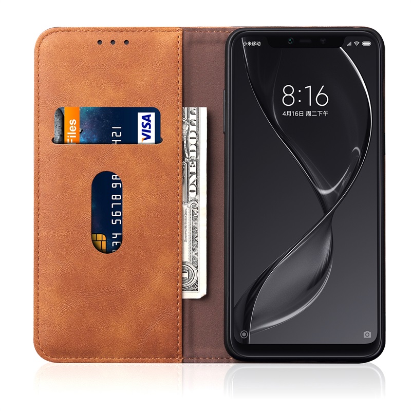 เคส Xiaomi Mi 8 Lite #เคสฝาพับหนัง PU Crazy Horse Texture Retro Leather Auto-absorbed Wallet คุณภาพดี