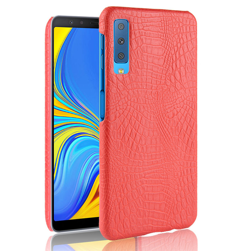 Case Samsung Galaxy A7 (2018) #เคสฝาหลังพลาสติกแข็งเคลือบหนัง PU ลายผิวหนังจระเข้