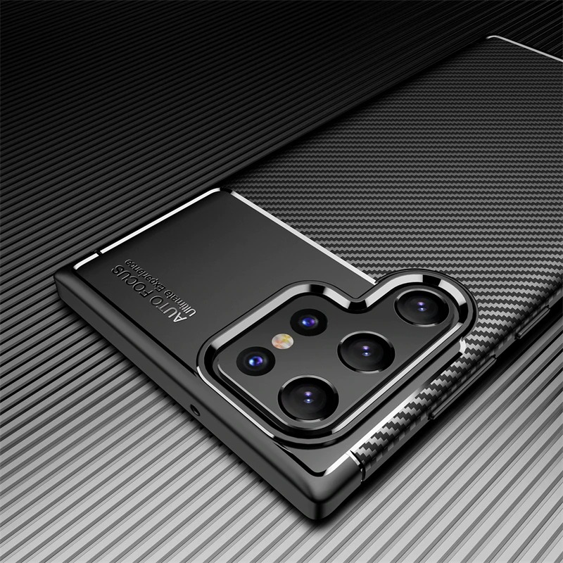 เคส Samsung Galaxy S23 Ultra 5G #เคสฝาหลังนิ่ม Carbon Fiber Anti-drop TPU Protection
