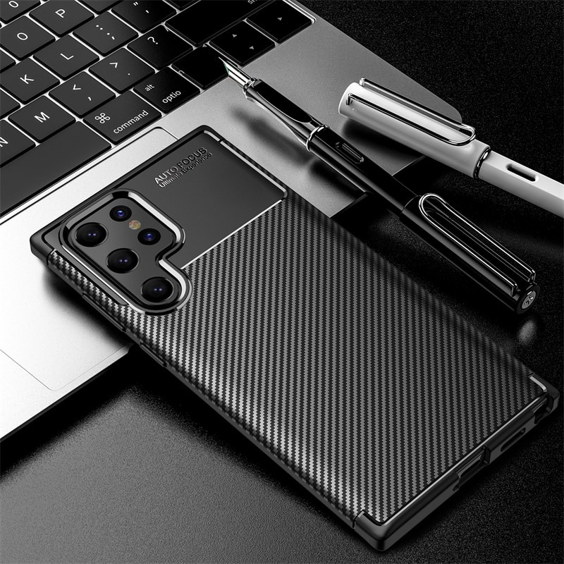 เคส Samsung Galaxy S23 Ultra 5G #เคสฝาหลังนิ่ม Carbon Fiber Anti-drop TPU Protection