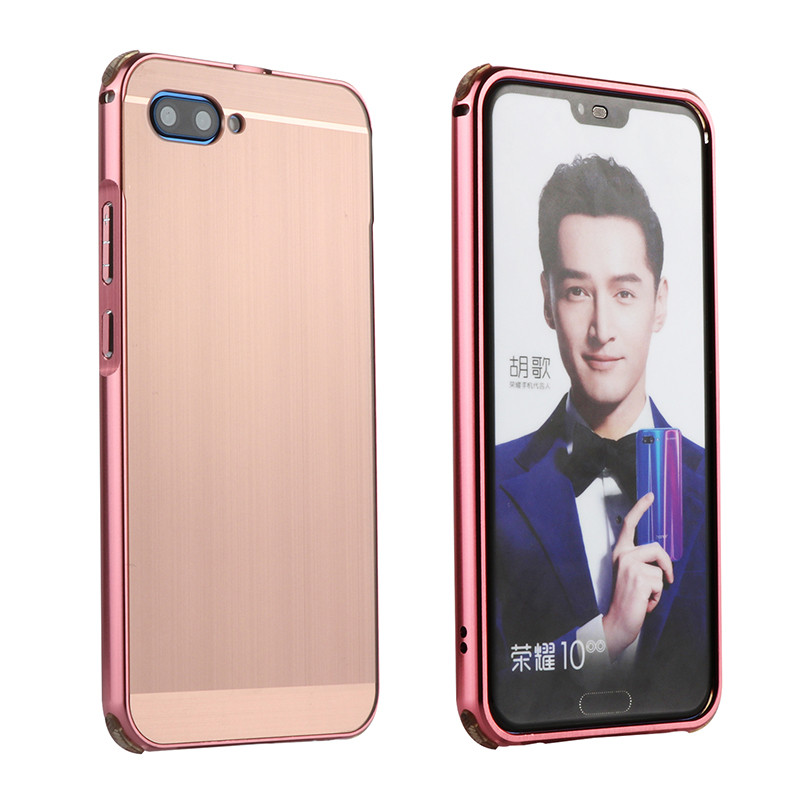 Case Honor 10 #เคสฝาหลังกรอบโลหะกันกระแทกฝาหลังพลาสติกเลื่อนสไลด์ Slide-on Drop-proof Brushed PC Plate + Metal Bumper
