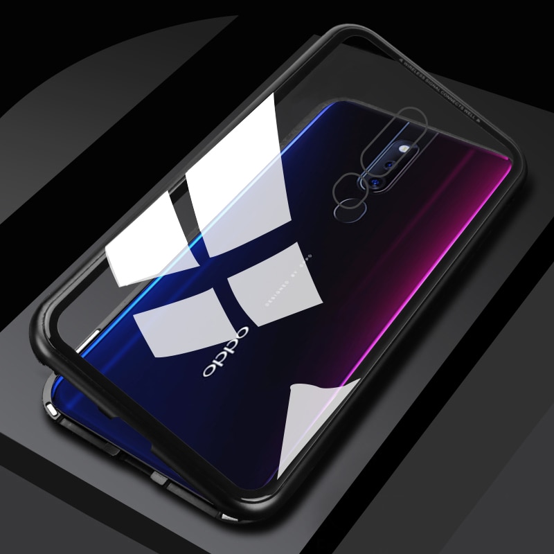 เคส OPPO Reno 2 #เคสขอบโลหะประกบแม่เหล็กด้านหลังกระจก Magnetic Clear Glass Hard Back Cover Metal Frame Protection Case