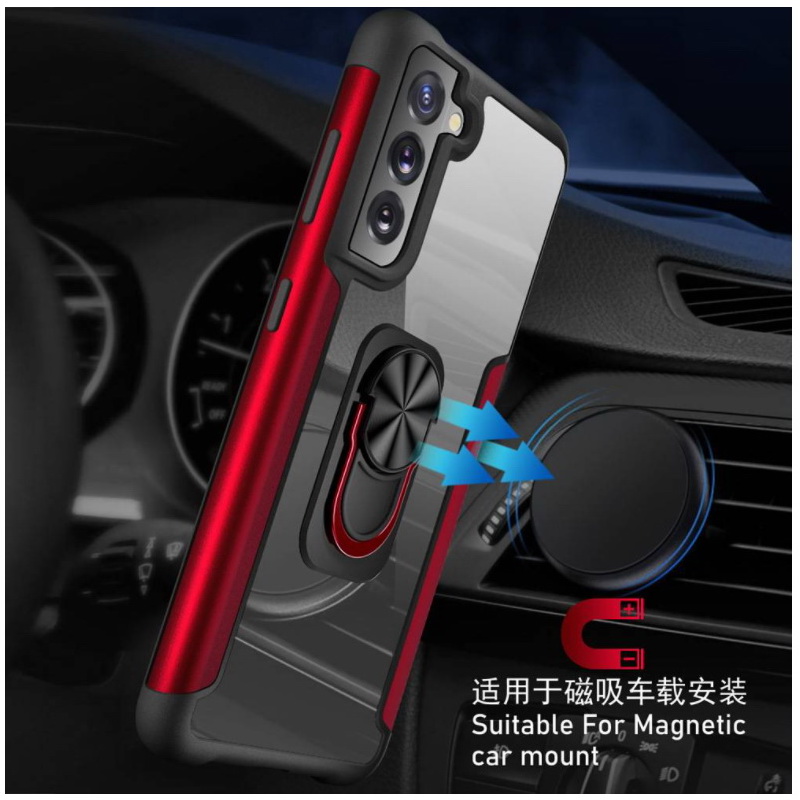 เคส Samsung Galaxy S21 FE 5G #เคสฝาหลังใสขอบทึบ +TPU Hybrid Case มีแหวนสวมนิ้ว