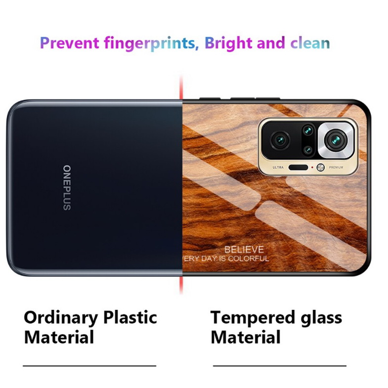 เคส Redmi Note 10 4G #เคสฝาหลังกระจกลายผิวไม้ Case Hard Tempered glass Wood grain protect Back Cover
